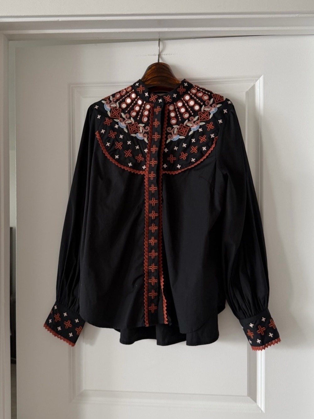 Farm Rio Black Embroidered Buttoned Long Sleeve Shirt - Picture 7 of 10